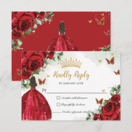 Red Blommigt Butterflies Princess Dress Quinceañer OSA Kort