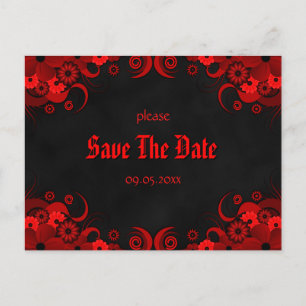 Red Blommigt Chalkboard Spara datum meddelande Vykort