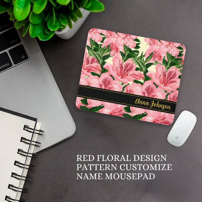 Red Blommigt Design Mönster Anpassa Namn Mousepad Musmatta (Skapare uppladdad)