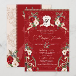 Red Blommigt Elegant Baroque Charra Quinceañera Inbjudningar