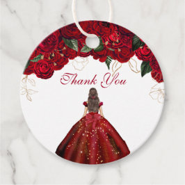 Red Blommigt Elegant Ro Quince Birthday Tack Gåvor Etiketter