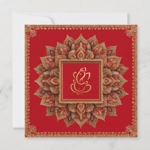Red Blommigt Ethnic Ganesh Indian Bröllop Inbjudningar