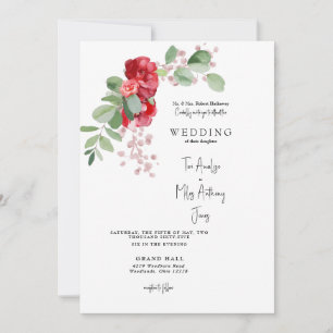 Red Blommigt Eucalyptus Bride Parents Bröllop Inbjudningar