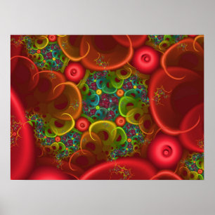Red Blommigt Fractal Poster