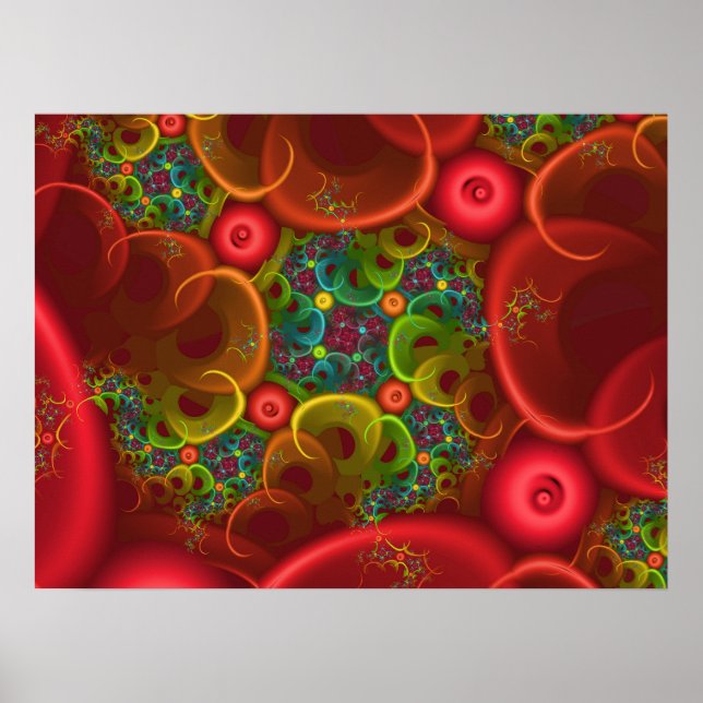 Red Blommigt Fractal Poster (Framsidan)