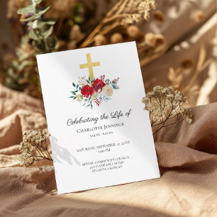 Red Blommigt Funeral Memorial Firande of Life Program