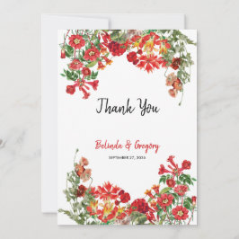 Red Blommigt Garden Botanical Flowers Bröllop Tack Kort