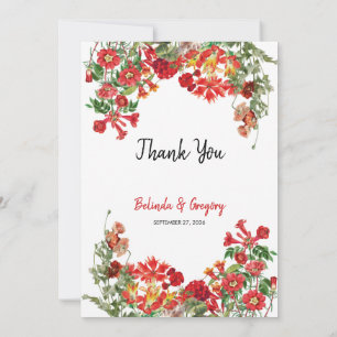 Red Blommigt Garden Botanical Flowers Bröllop Tack Kort