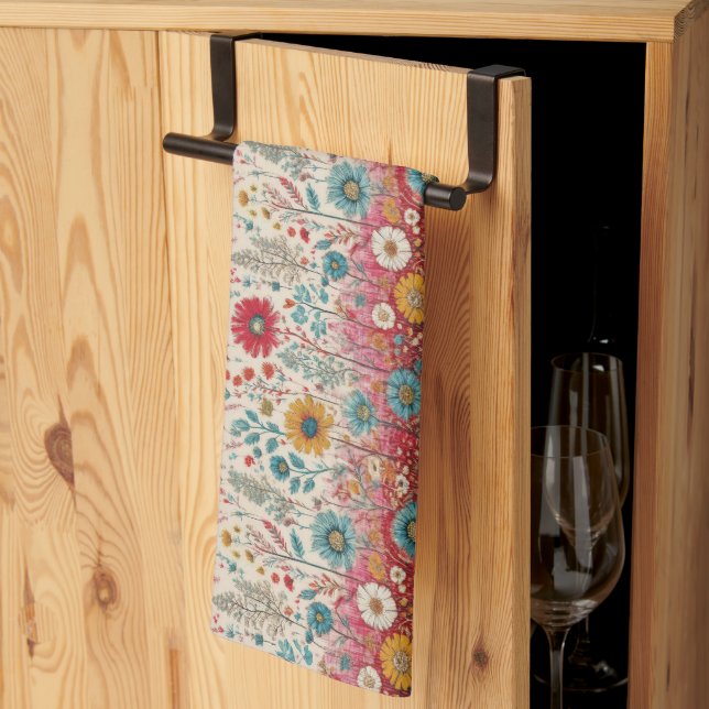 Red Blommigt Garden Kitchen Towel Kökshandduk (Thirds Fold)