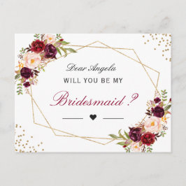 Red Blommigt Geometric kommer du bli min bridesmai Inbjudan Vykort