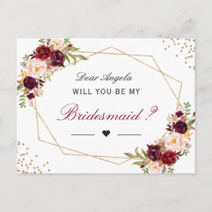Red Blommigt Geometric kommer du bli min bridesmai Inbjudan Vykort