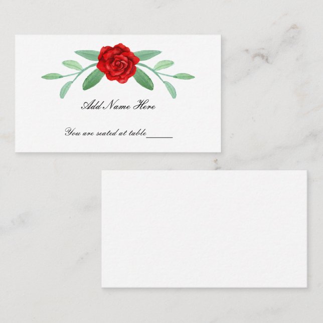 Red Blommigt Greenery Foliage Bord Place Card Placeringskort (Fram/baksida)