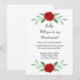 Red Blommigt Greenery Foliage Bridesmaid Card Inbjudningar