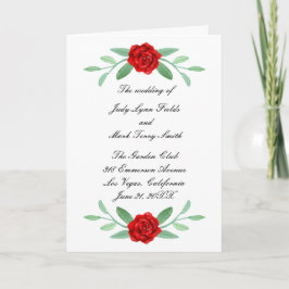 Red Blommigt Greenery Foliage Bröllopsprogram Card Kort
