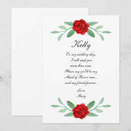 Red Blommigt Greenery Foliage Maid of honor Card Inbjudningar