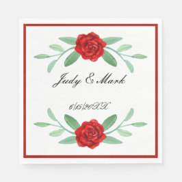 Red Blommigt Greenery Foliage Papper Napkins Pappersservett