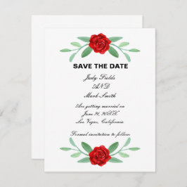 Red Blommigt Greenery Foliage Save Date Card Meddelande