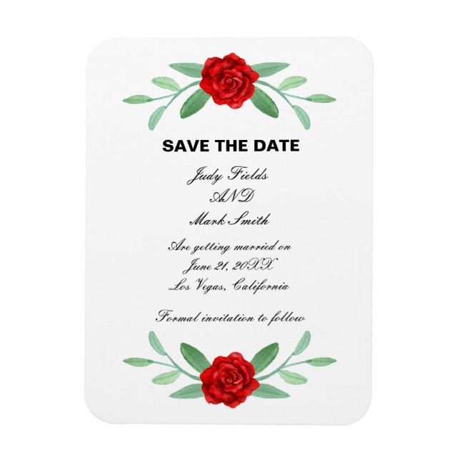 Red Blommigt Greenery Foliage Save Date Magnet (Vertikal)