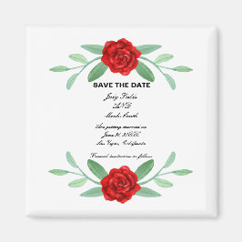 Red Blommigt Greenery Foliage Save Date Magnet
