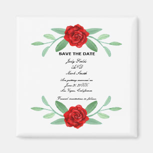 Red Blommigt Greenery Foliage Save Date Magnet
