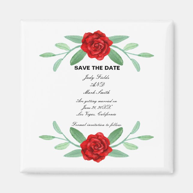 Red Blommigt Greenery Foliage Save Date Magnet (Framsidan)