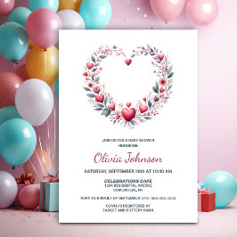 Red Blommigt Heart Baby Shower Inbjudningar