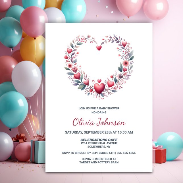 Red Blommigt Heart Baby Shower Inbjudningar (Skapare uppladdad)