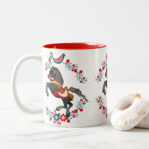 Red Blommigt Horse Mugg