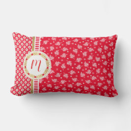 Red Blommigt Jul Monogram Lumbar Pillow Lumbarkudde