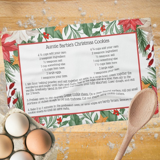 Red Blommigt jul Poinsettia Helgdag Recipe Kökshandduk (Skapare uppladdad)
