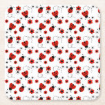 Red Blommigt Ladybugs Underlägg Papper Kvadrat<br><div class="desc">Röd blommigt ladybugs ©Decamp Studios</div>