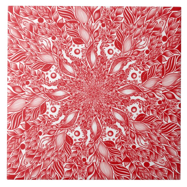Red blommigt löv design kakelplatta (Framsidan)