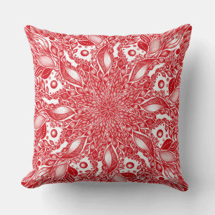 Red blommigt löv mandala-design kudde