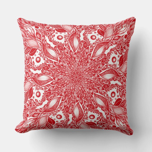 Red blommigt löv mandala-design kudde (Framsida)