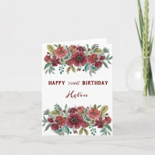 Red Blommigt Lycklig 70:e födelsedagskortet Kort