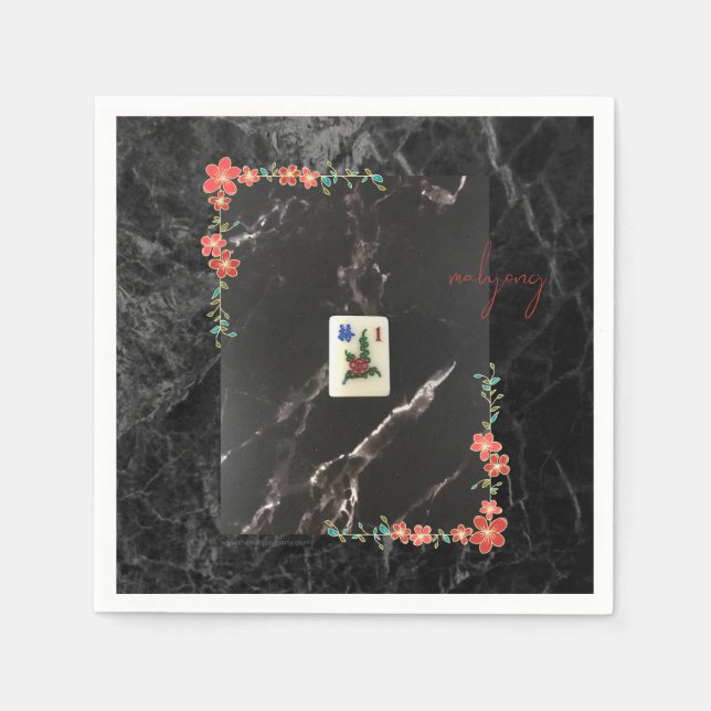 Red blommigt mahjong papper plate pappersservett (Framsidan)