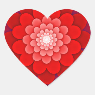 Red Blommigt Mandala-58566 Hjärtformat Klistermärke