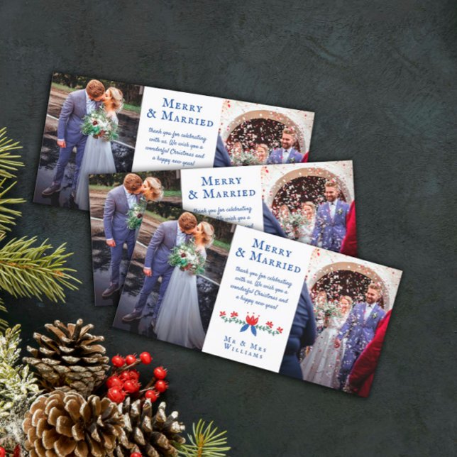 Red Blommigt Merry Married Bröllop Photos Tack Kort (Skapare uppladdad)