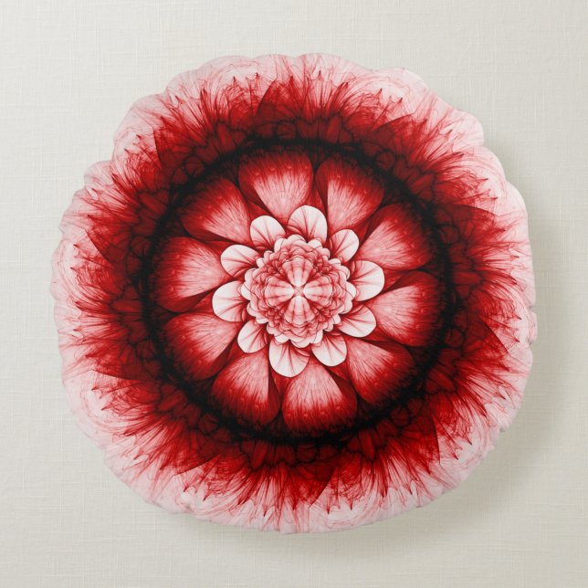 Red blommigt modern mönster rund kudde (Framsidan)