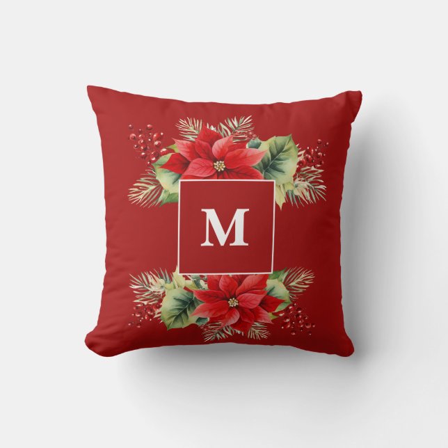 Red Blommigt Monogram Kudde (Framsida)