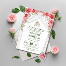 Red Blommigt Nikah Islamic Wedding bjudande
