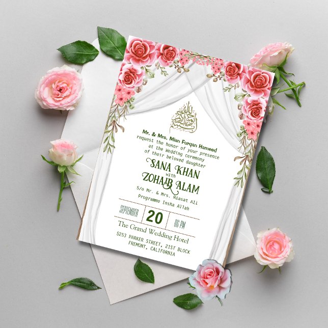 Red Blommigt Nikah Islamic Wedding bjudande Inbjudningar (Skapare uppladdad)