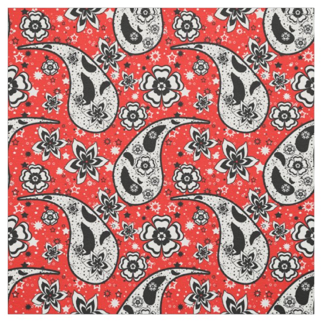 Red Blommigt Paisley Mönster Design Tyg (Provkarta)