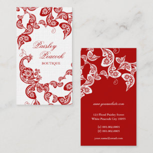 Red Blommigt Paisley Peacock Snyggt Chic Elegant Visitkort
