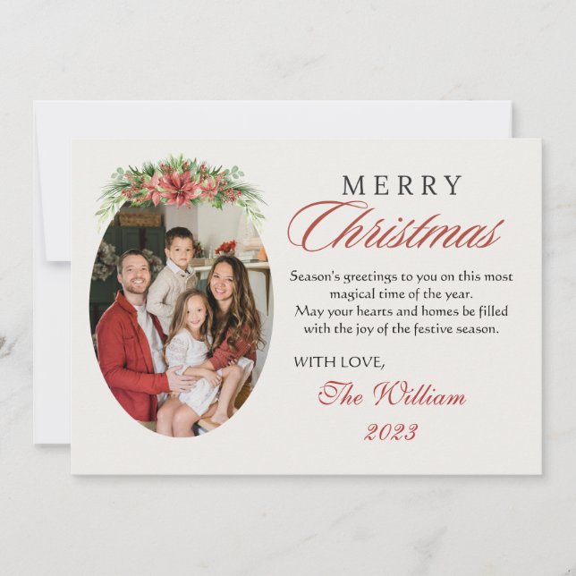 RED BLOMMIGT PERSONLIG PHOTO CHRISTMAS HÄLSNING JULKORT (Framsida)