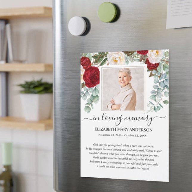 Red Blommigt Photo Sympathy Funeral Prayer Card (Skapare uppladdad)