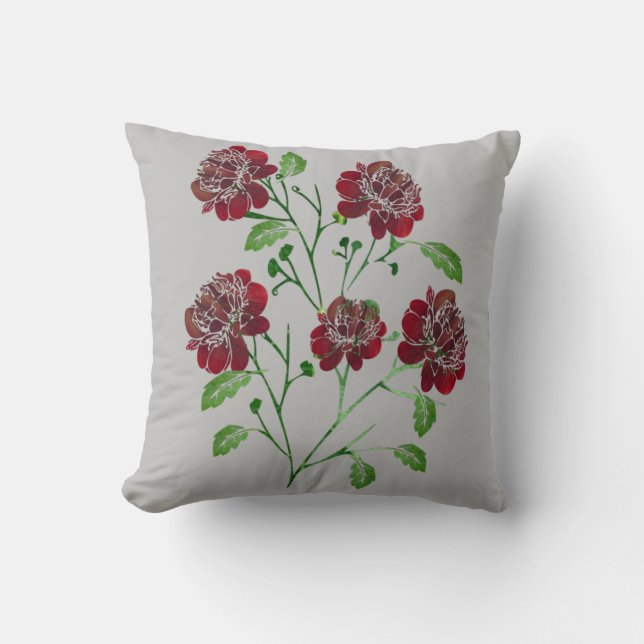 Red Blommigt Pillow Kudde (Framsida)