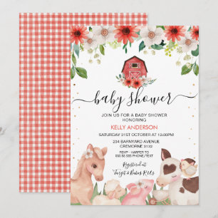 Red Blommigt Play Boskap Baby Shower Inbjudningar