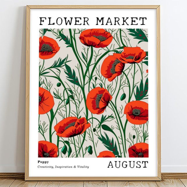 Red Blommigt Poppy August Bird Flower Market Poster (Skapare uppladdad)