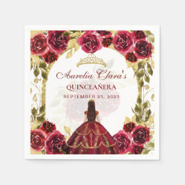 Red Blommigt Princess Guld Arch Quinceanera Pappersservett